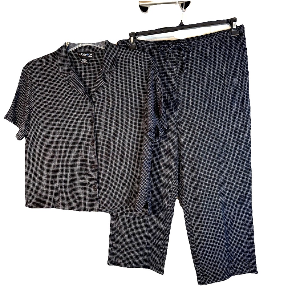 Style‎ & Co Pants Set Crinkle Style Pockets size 12P black / white square print